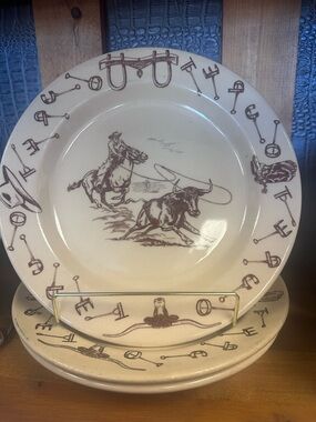 Western Ranch china Dinner Plate - Cream with Brown Rodeo Design